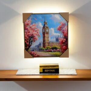 6062- Canvas Scenery-Clock Tower with tree of cheery flowers