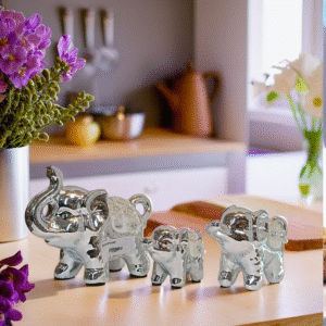 2750- Silver Ceramic coated Elephant Figurine 1x3