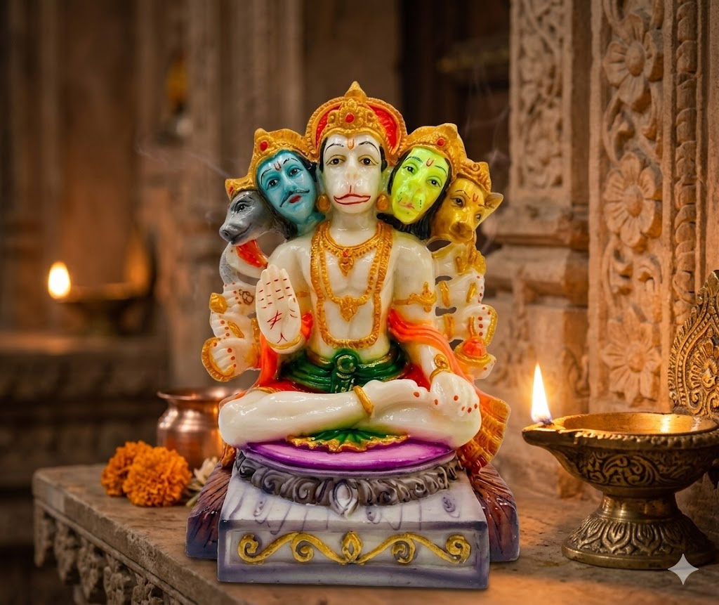 1182 PANCHMUKI HANUAMAN ( Divine Panchmukhi Hanuman Ji Idol – Multicolor Marble Finish) Height-13 INCH | Width-9 INCH