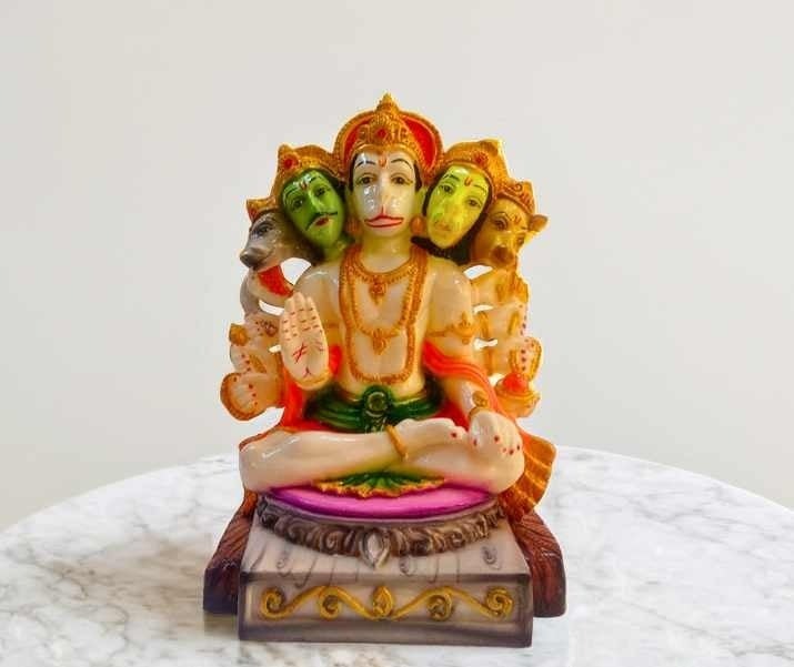 1182 PANCHMUKI HANUAMAN ( Divine Panchmukhi Hanuman Ji Idol – Multicolor Marble Finish) Height-13 INCH | Width-9 INCH - Image 2