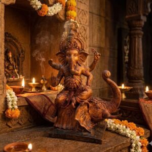 5481 ( Ganesha Seated on Elephant Idol (Decorative Temple Statue) ) Height-12 INCH | Width-9 INCH