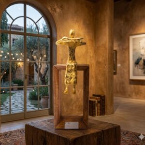 6493 ( Golden Balance Abstract Art Sculpture with Wooden Frame ) Height-12 INCH | Width-5 INCH