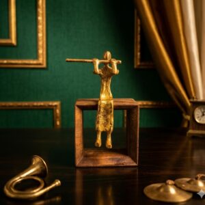 6494 ( Golden Abstract Balance Figurine with Wooden Frame ) Height-9 INCH | Width-6 INCH