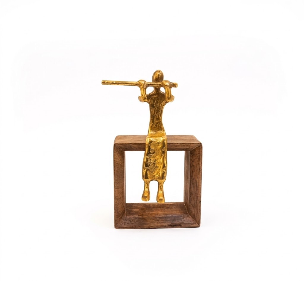 6494 ( Golden Abstract Balance Figurine with Wooden Frame ) Height-9 INCH | Width-6 INCH - Image 2