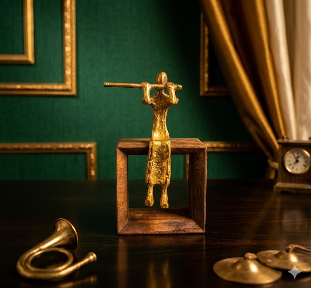 6494 ( Golden Abstract Balance Figurine with Wooden Frame ) Height-9 INCH | Width-6 INCH