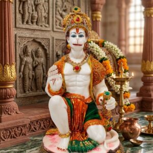 708 ( Divine Marble Finish Lord Hanuman Idol (Blessing Pose ) Height-16 INCH | Width-8 INCH