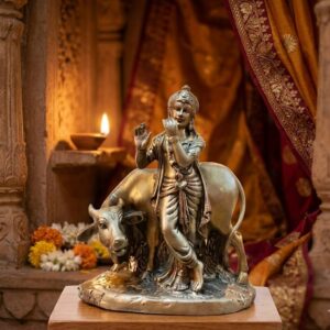 71308 ( Krishna with Cow (Govinda / Gopala Form) Statue Height-11 INCH | Width-8 INCH