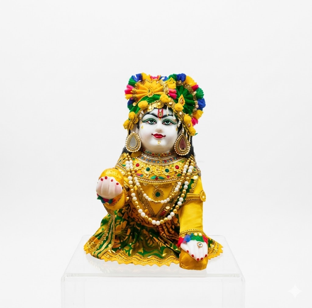 747 ( Divine Bal Gopal Laddu Krishna Idol with Royal Yellow Attire ) Height-17 INCH | Width-11 INCH - Image 2