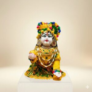 747 ( Divine Bal Gopal Laddu Krishna Idol with Royal Yellow Attire ) Height-17 INCH | Width-11 INCH