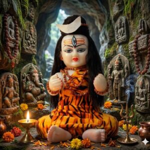 791 Shivji ( Divine Baby Shiv Ji Idol with Tiger Print Attire – Decorative Spiritual Statue ) Height-11 INCH | Width-7 INCH