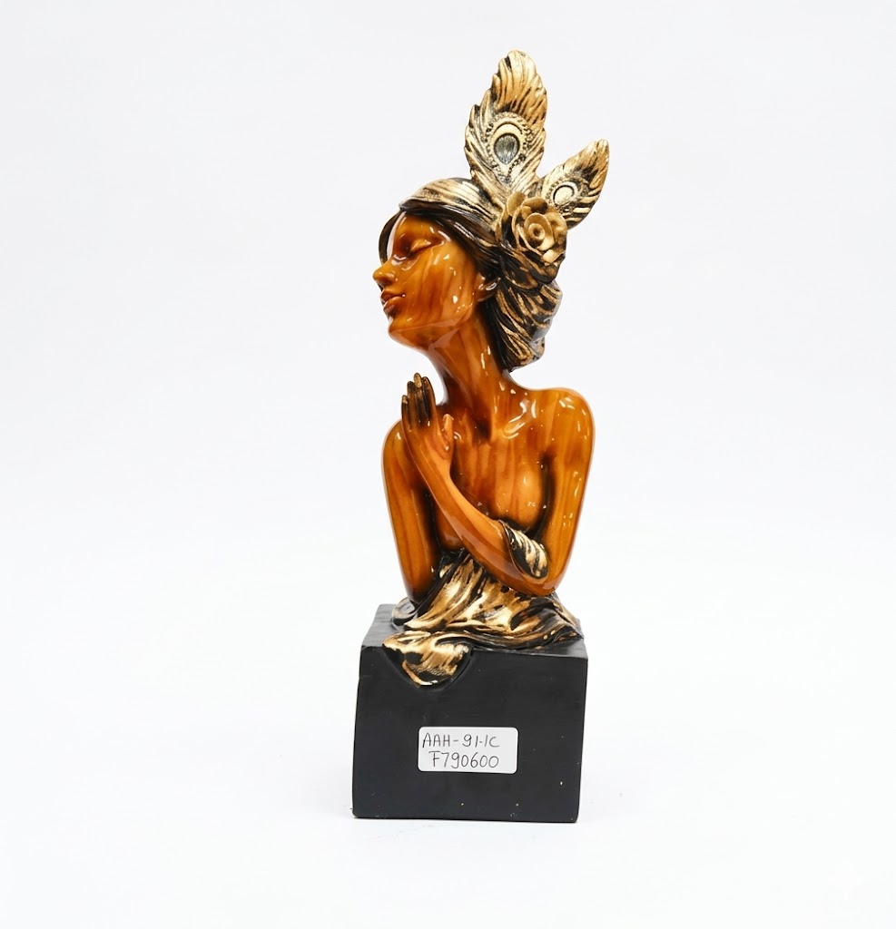 AAA-61C ( Golden Elegance Lady Figurine with Feather Crown ) Height-14 INCH | Width-4 INCH - Image 2
