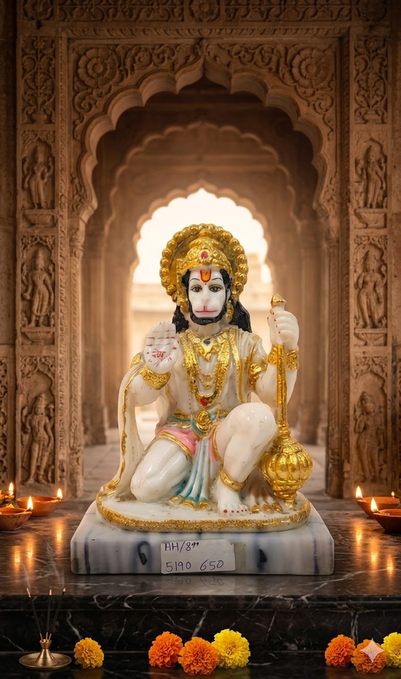 AH-899 ( Sacred Gold & Marble Finish Lord Hanuman Blessing Idol ) Height-8 INCH | Width-6 INCH