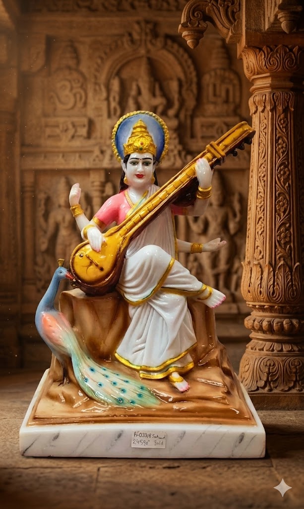 BIG MOR SARSWATI ( Saraswati Idol Veena Playing Form with Peacock ) Height-18 INCH | Width-12 INCH