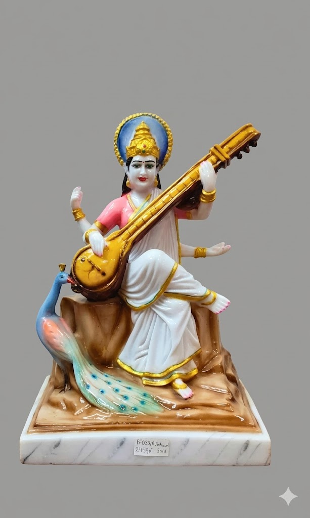BIG MOR SARSWATI ( Saraswati Idol Veena Playing Form with Peacock ) Height-18 INCH | Width-12 INCH - Image 2