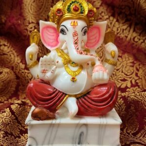 BIG MUKKUT GANESH ( Lord Ganesha Marble Idol (Decorative & Murti) ) Height-18 INCH | Width-9 INCH