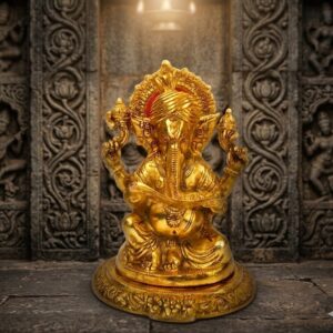 BOOK GANESH ( Divine Golden Lord Ganesha Idol with Sacred Scripture Detail ) Height-12 INCH | Width-6 INCH