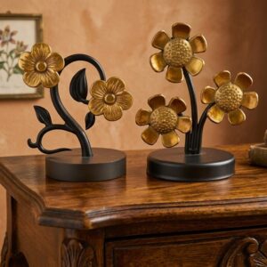 Barmasi-49 2-black gold ( Elegant Black & Gold Floral Metal Table Décor Set ) Height-4 INCH | Width-3 INCH