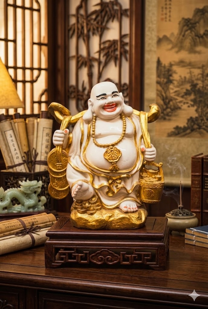 Big L.F WG ( Golden Prosperity Laughing Buddha Idol ) Height-20 INCH | Width-14 INCH