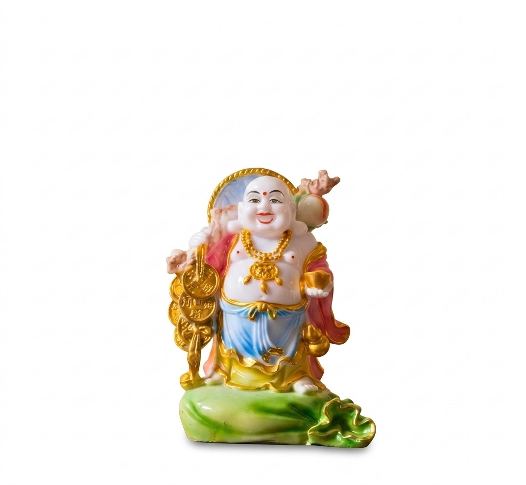 Budha 4 c (Lucky Coin Laughing Buddha Decorative Idol) Height-9 Inch Width-5 Inch - Image 2