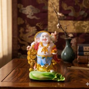 Budha 4 D  ( Lucky Laughing Buddha with Coins Statue ) Height-9 Inch Width-5 Inch