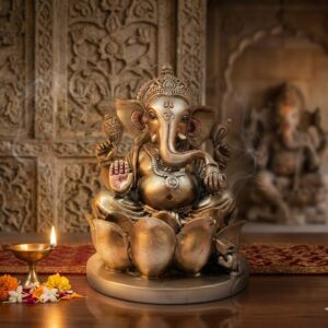 cl- 33( Lord Ganesha Brass Idol (Seated on Lotus Base) ) Height-10 INCH | Width-7 INCH