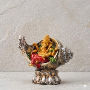 color-340 ( Lord Ganesha Seated in a Conch (Shankha) Decorative Idol ) Height-9 INCH | Width-10 INCH