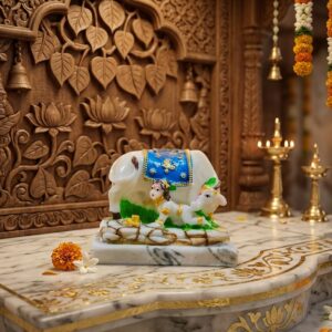 Cow Krishna ( Handcrafted Krishna with Cow Miniature Marble Idol ) Height-3 INCH | Width-4 INCH