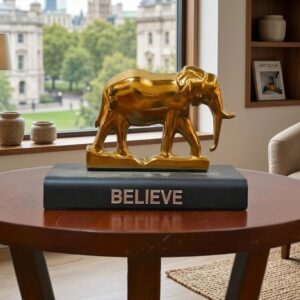 Elephant-14-gold ( Golden Elephant Decorative Showpiece with “BELIEVE” Base ) Height-3 INCH | Width-4 INCH