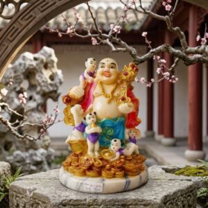 FAMILY L.B D ( Gilded Family Laughing Buddha Statue ) Height-14 Inch Width-7 Inch