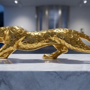 G-911 ( Golden Leopard Decorative Sculpture on Marble Base ) Height-6 INCH | Width-22 INCH