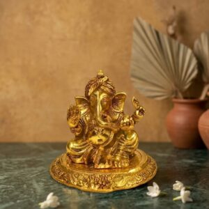 GANESH 5007 ( Divine Golden Lord Ganesha Blessing Idol ) Height-8 INCH | Width-6 INCH