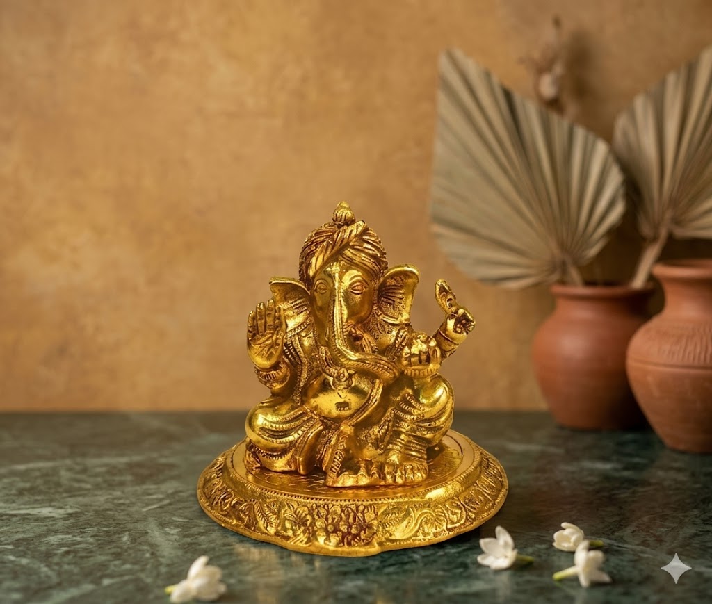 GANESH 5007 ( Divine Golden Lord Ganesha Blessing Idol ) Height-8 INCH | Width-6 INCH