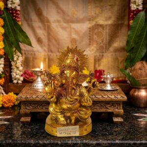 GANESH CHAKR METAL 5005 ( Divine Lord Ganesha Golden Chakra Blessing Idol ) Height-9 INCH | Width-4 INCH