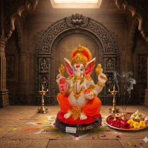 GANESH SUPAR ( Majestic Ganesha Hand-Painted Marble Finish Idol ) Height-15 Inch Width-7 Inch