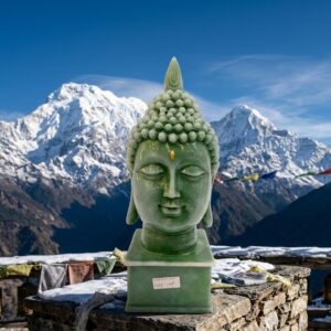 GREEN-807 ( Serene Gautama Buddha Green Stone Finish Bust ) Height-16INCH | Width-6 INCH