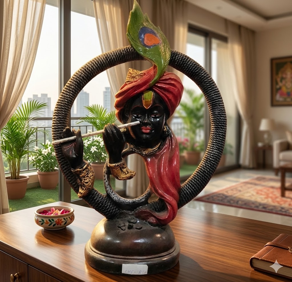 ( Decorative Statue of Krishna Playing Flute (Murli Krishna Figurine ) Height-22 INCH | Width-13 INCH