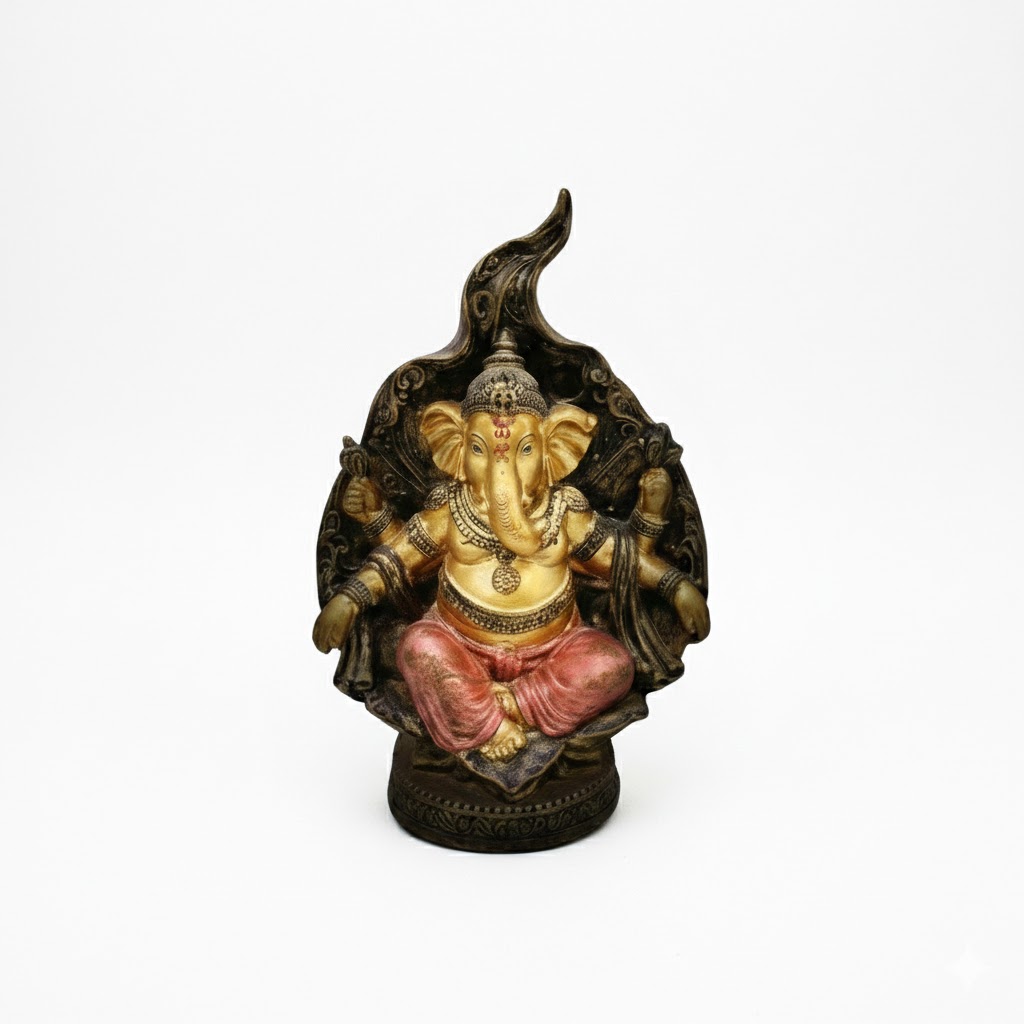 74016 (Golden Majestic Ganesha Sitting Statue on Intricate Base) Height-11 Inch Width-5 Inch - Image 2