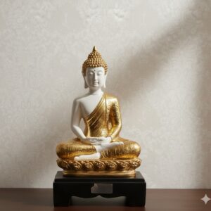 WG-104 (Aura Gold & Pearl White Dhyana Buddha) Height-12 Inch Width-8 Inch