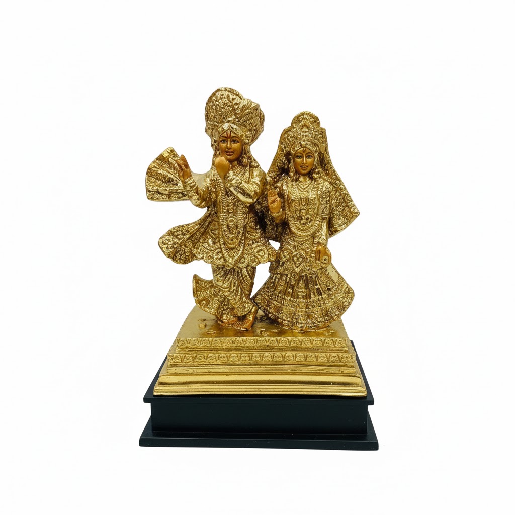 343 ( Golden idol of Radha Krishna ) Height-13 Inch Width-9.5 Inch - Image 2