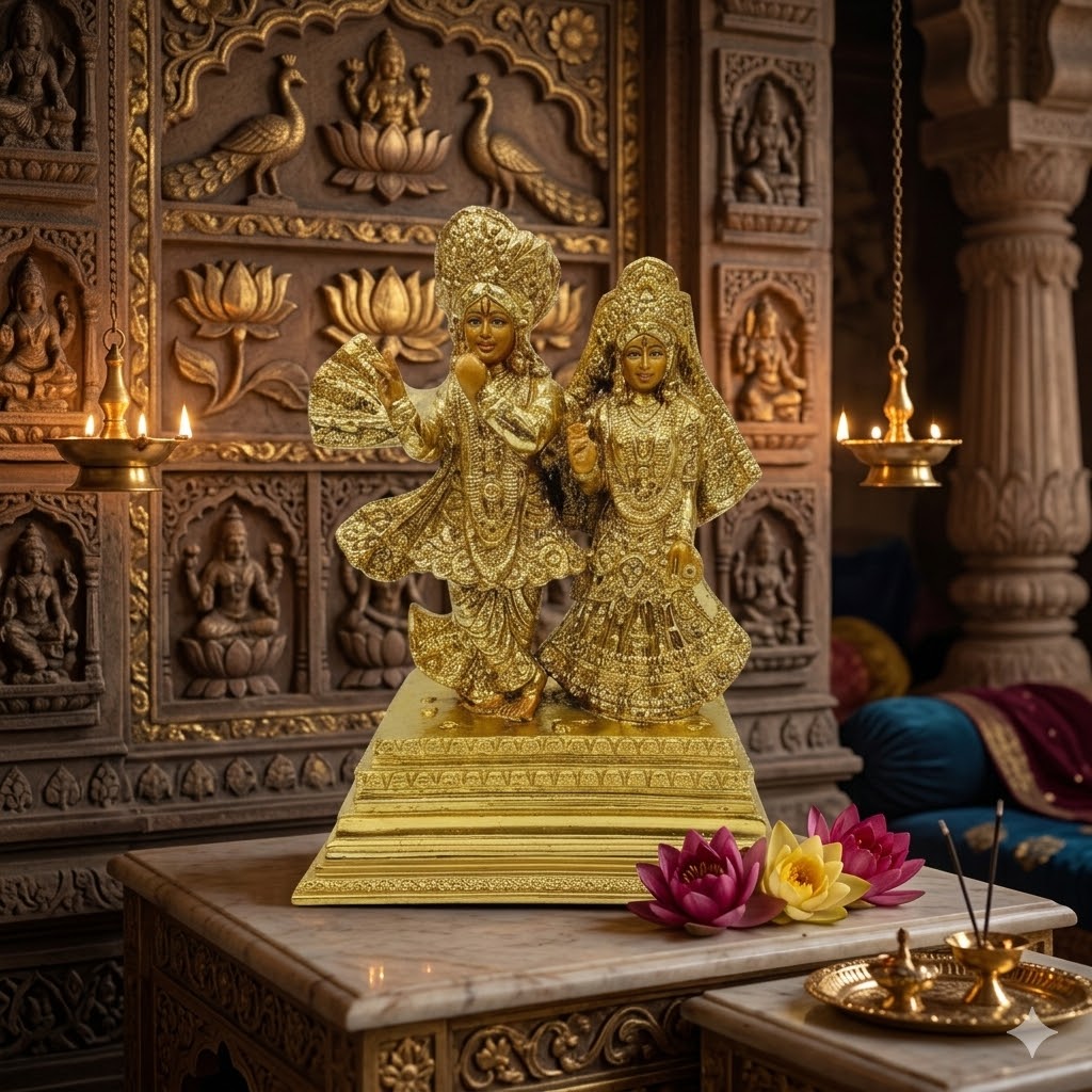 343 ( Golden idol of Radha Krishna ) Height-13 Inch Width-9.5 Inch