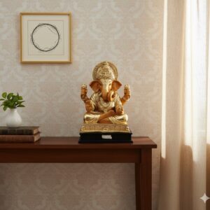 GW-754 ( Divine Golden Ganesha Idol ) Height-15 Inch Width-11.5 Inch