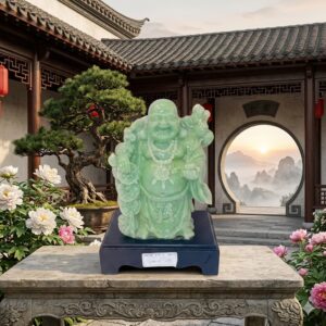 Green 1004 ( Jade-Finish Laughing Buddha on Decorative Pedestal ) Height-22 cm Width-16 cm