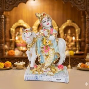 C.K ( Divine Lord Krishna with Sacred Cow Idol ) Height-24 CM | Width-18 CM