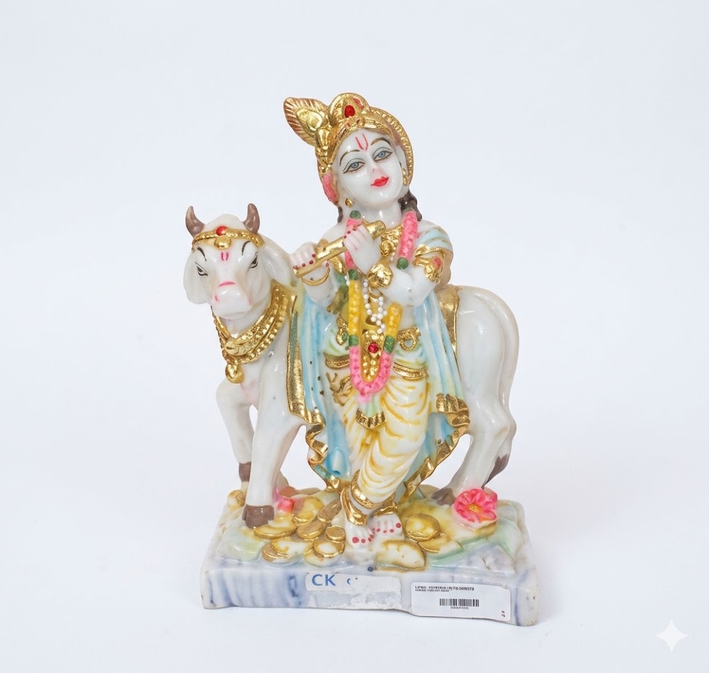 C.K ( Divine Lord Krishna with Sacred Cow Idol ) Height-24 CM | Width-18 CM - Image 2