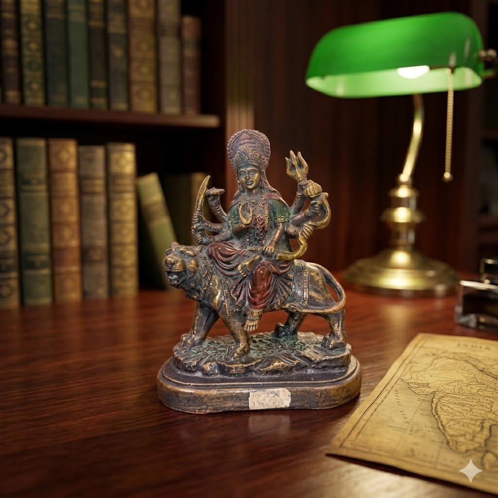 ( Divine Goddess Durga on Lion Antique Finish Idol ) Height-26 CM | Width-21 CM