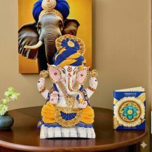 1 V717 ( Royal Shree Ganesh Idol with Turban – Decorative Marble Finish Statue ) Height-30 cm | Width-17 cm