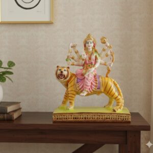 MATA ( Maa Durga Sitting on Tiger Idol – Divine Decorative Statue ) Height-28 cm | Width-18 cm