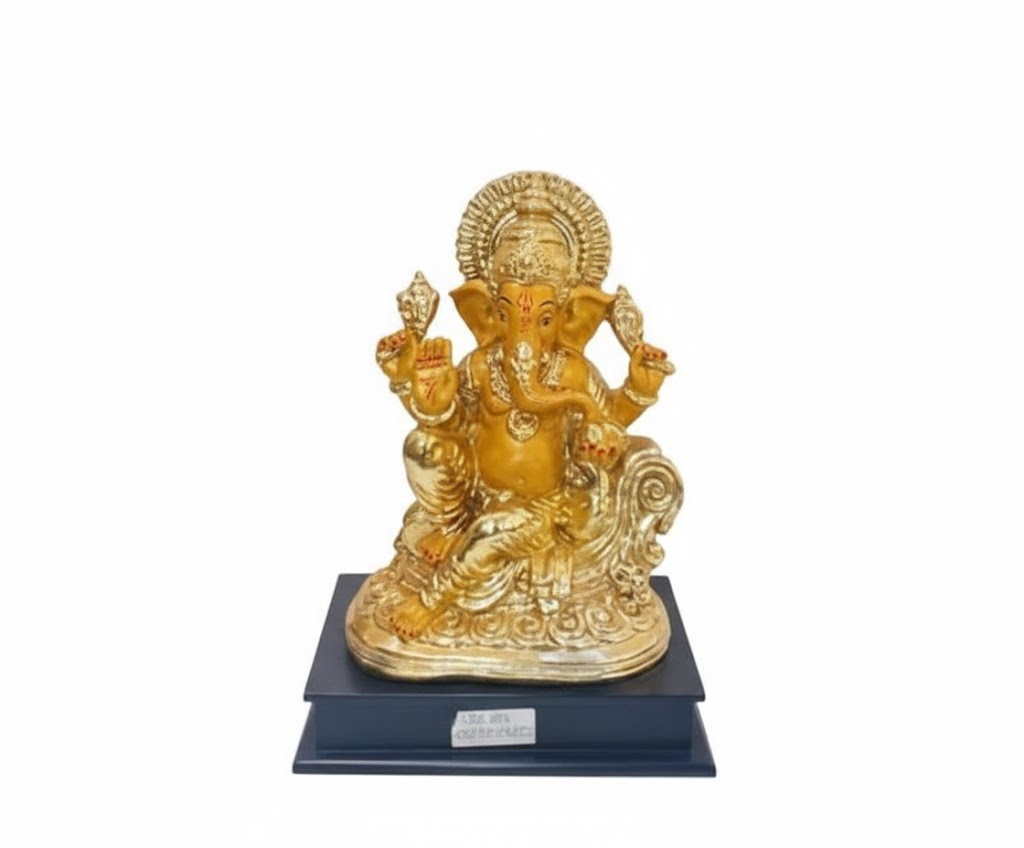 AW-528 ( Golden Blessings Lord Ganesha Idol ) Height-32 cm | Width-25 cm - Image 2