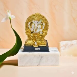 AW-26 ( Royal Throne Lord Ganesha Golden Aura Idol ) Height-34 cm | Width-25 cm
