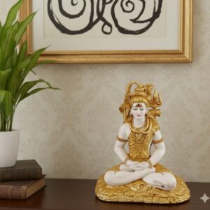 Shiv-512 ( Shiva Meditative White & Gold Mahadev Idol ) Height-40 cm | Width-34 cm